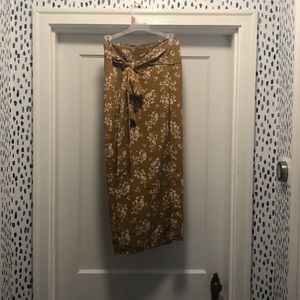 Vici wrap midi skirt, mustard with cream floral